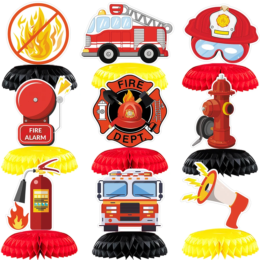 Feuerwehr mann Geburtstags feier Tisch dekoration Waben Mittelstücke Folie Flamme Ballon Kinder Feuerwehr mann Party liefert Feuerwehr auto Spielzeug – Detail 2