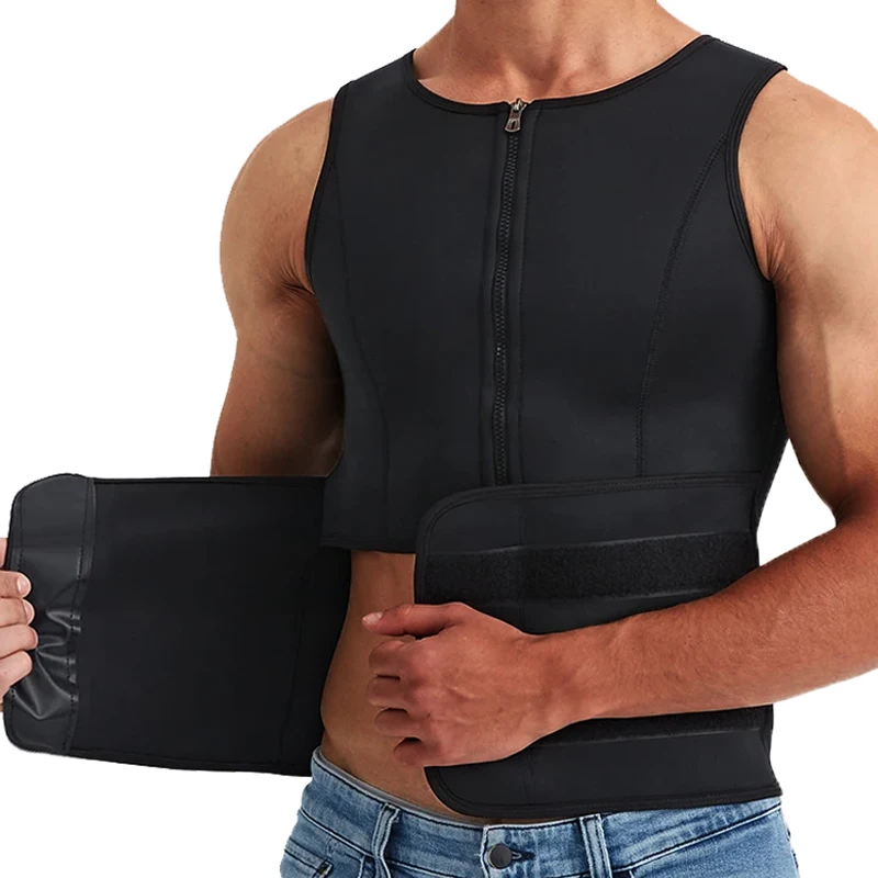 Men Neoprene Sauna Zipper Waist Trainer Corset Vest Belly Trimmer Compression Body Shaper Shirts Slimming Belt Faja Shapewear - Image 2
