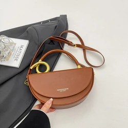 Elegant Designer Semicircle Saddle Bag - Luxury PU Leather Crossbody - 30cm)) (Brown saddle bag)