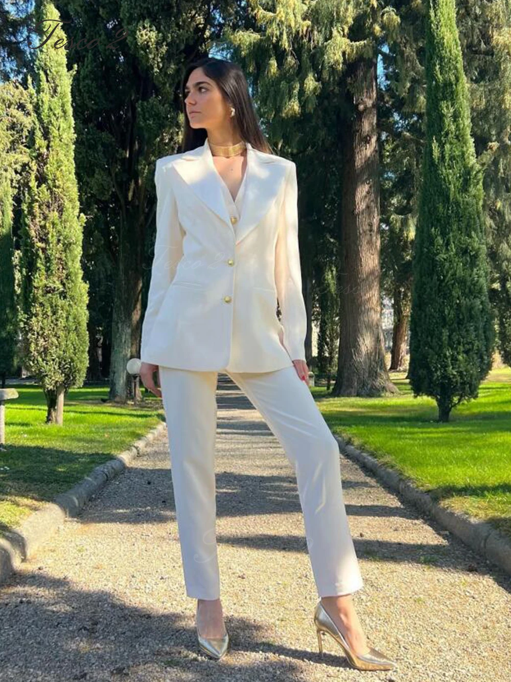 Tesco 2 Formal Suit For Women Slim Fit Peak Lapel Business Office Lady Suit Three Piece Set Women Outfit For Wedding 2023