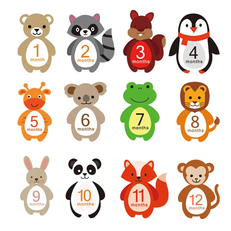 12PCS Baby Milestone Stickers for Growth Record Photography Newborn Souvenirs Props Infants 1-12 Months Photography Accessories baby monthly record growth milestone blanket animal pattern photography props