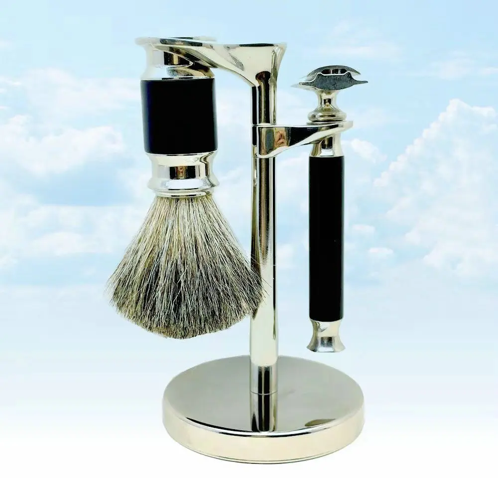 

Роскошный набор для бритья-кисть для бритья из шерсти барсука, безопасная бритва и металлическая подставка для роскошного бритья