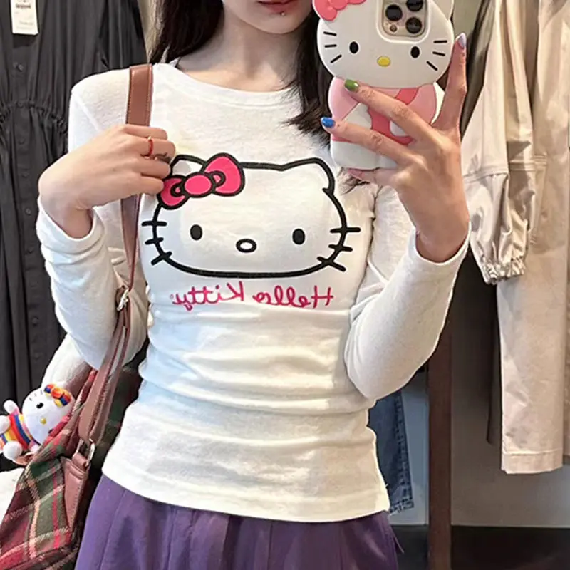 

Футболка с длинным рукавом и круглым вырезом, с принтом Hello Kitty