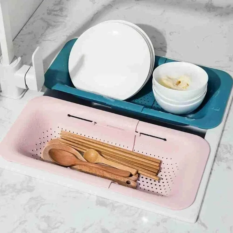 

Kitchen Sink Drain Storage Folding Drain Basket Colander Strainer Basket Foldable Strainer Wash Vegetables and Fruits Extendable