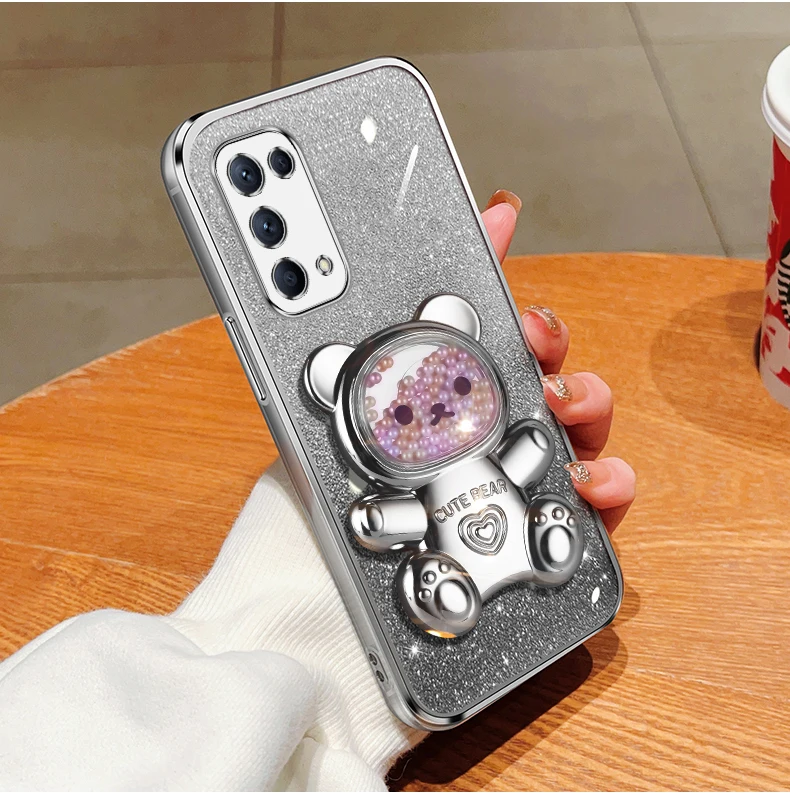 Quicksand Bear – coque de téléphone avec support à paillettes, étui pour Oppo 5 6 Pro 6pro Reno 4 4se 6z 5k 3 2 2z_voghion.com