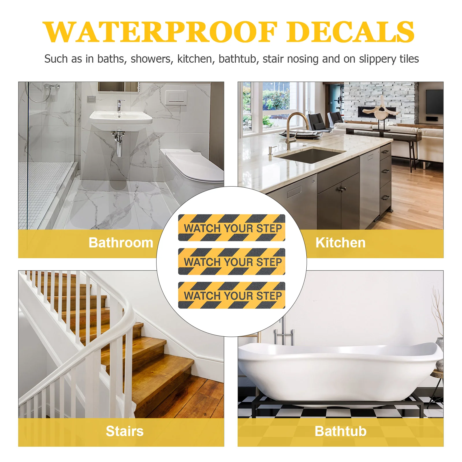 2 Pcs Anti Slip Tape Watch Your Step Warning Signs Safety Stickers Roadway Tape Steps Caution Wet Floor Sign Yellow