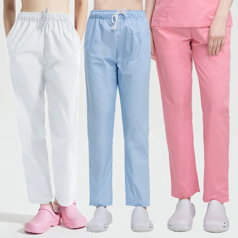 

Unisex Pet Shop Trousers Elastic Waist Drawstring Three Pockets Scrub Pants Work Bottoms Lab Scrubs Pants Beautician Workwear