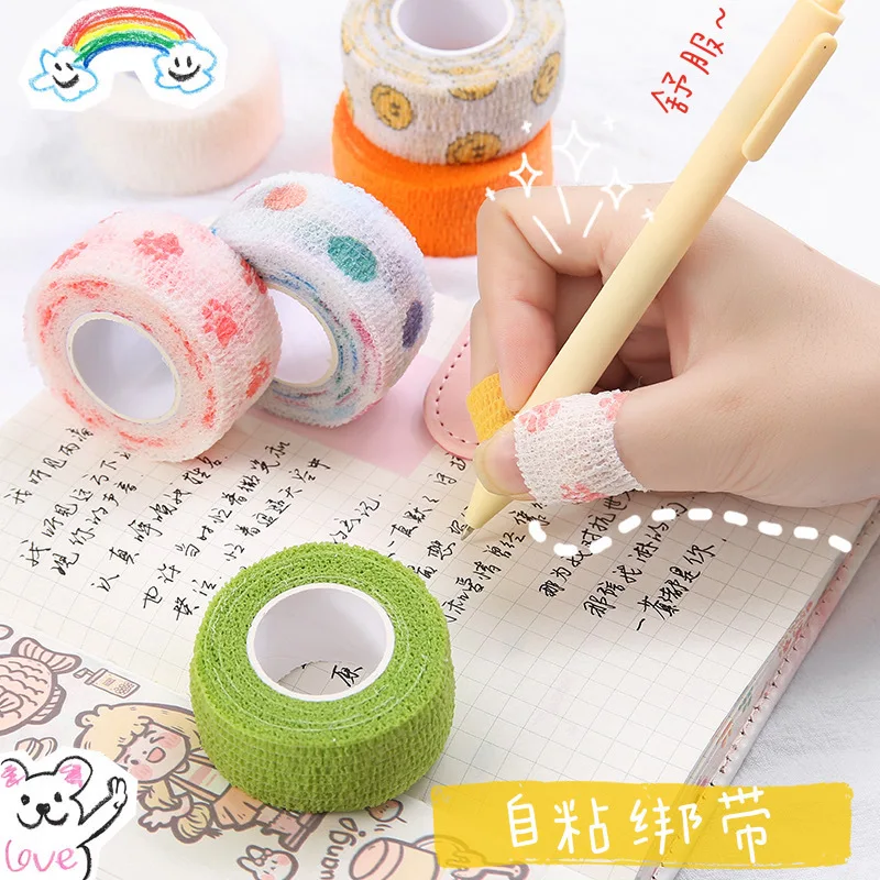 1 Roll Children Cute Cartoon 2.5*450cm Disposable Self-adhesive Elastic Fruits Bandage Tattoo Handle Tube Wrap Elbow Stick Tape