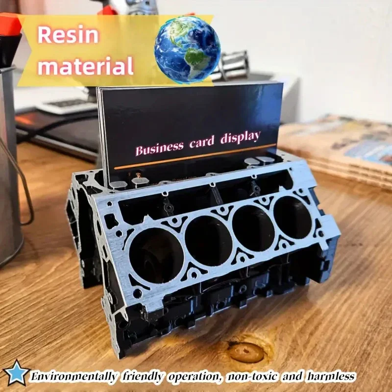 Creative Engine Block Desk Organizer Business Card Pen Holder Perfect Gift for Car Enthusiasts Resin Construction