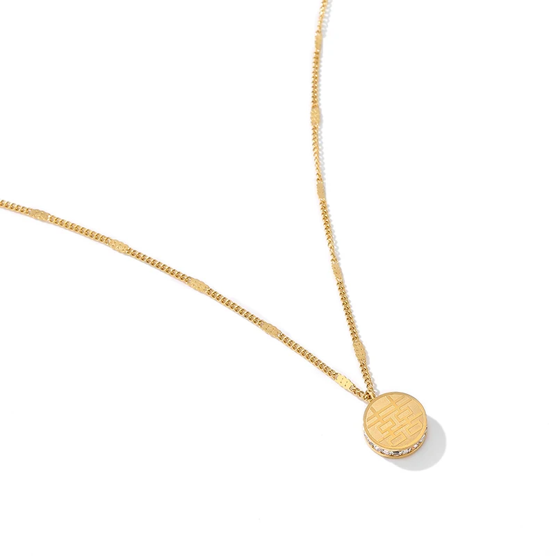 Titanium Steel Fuzi Pendant Necklace 2022 New Women's Sweater Chain Autumn and Winter Small People Light Luxury Colorless