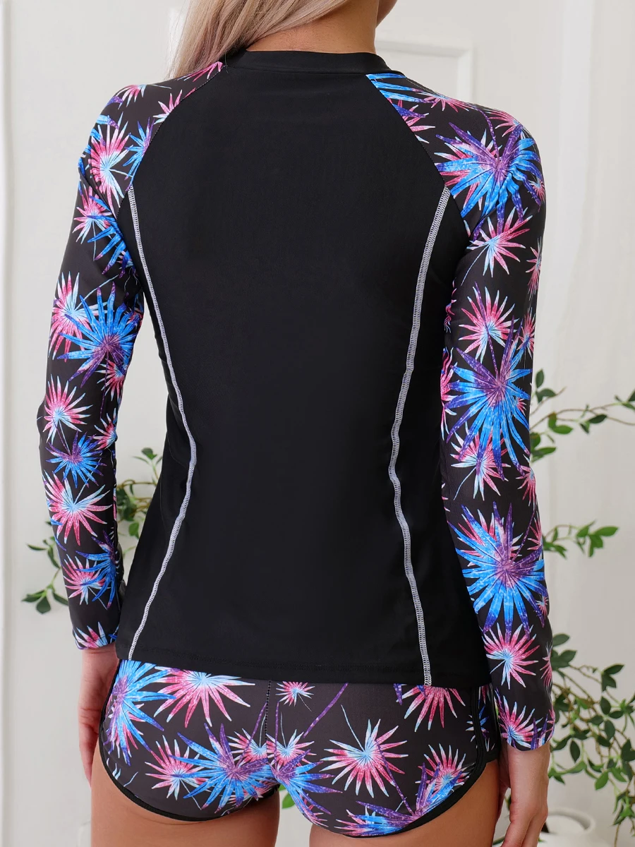 Long Sleeves Surfing Swimsuit Print Swimwear Women Two Pieces Diving Clothes Beachwear Bathing Swimming Swim Suit