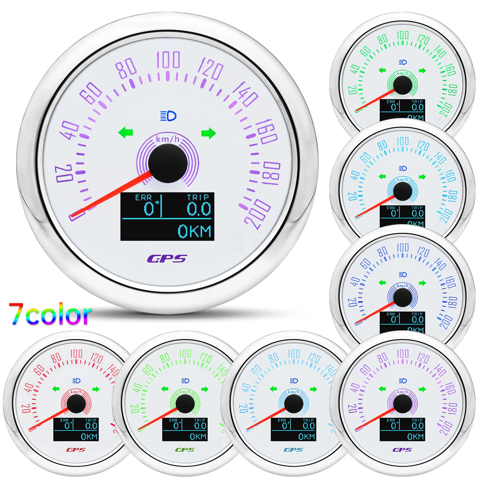 200Kmh 3 In 1 Tachimetro Gps Universale Per Auto Con Antenna 7 Colori Contachilometri Impermeabile Retroilluminato Per Moto Marine Car 12/24V