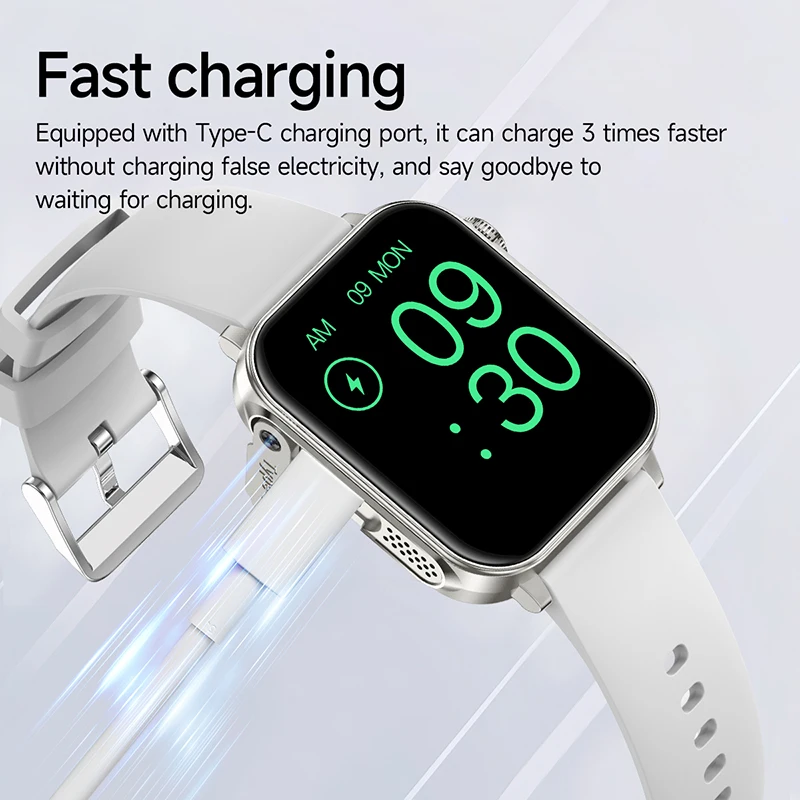 2025 Type-C Fast Charging Smart Watch Men Women Health Management Bluetooth Call LED Flashlight Waterproof Sports Smartwatch New