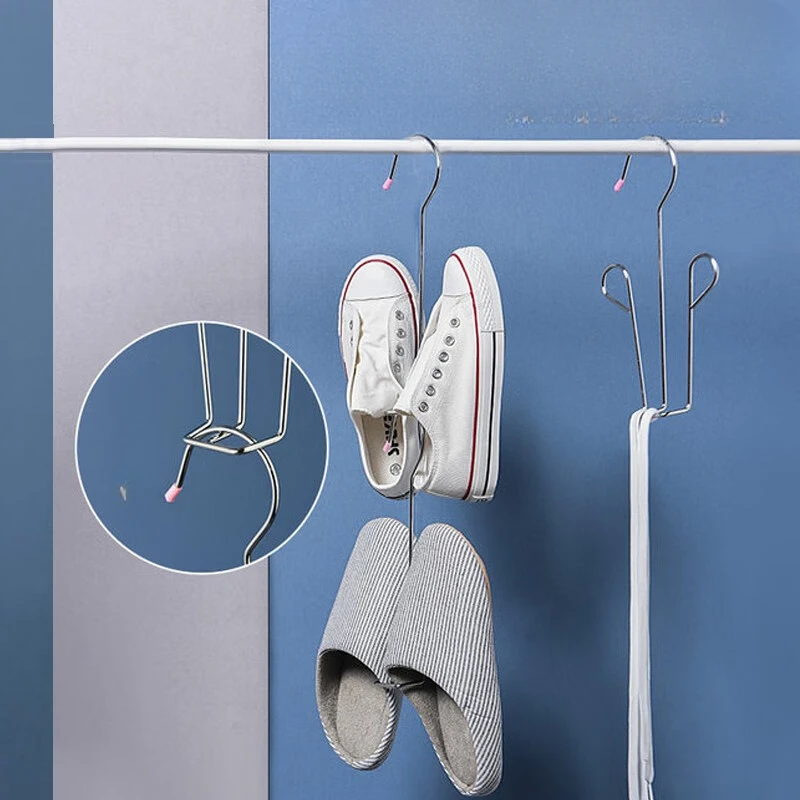 5pcs Stainless Steel Solid Shoe Drying Rack Multifunctional Dormitory Shoe Drying Artifact Outdoor Shoe Drying Rack Hook 4