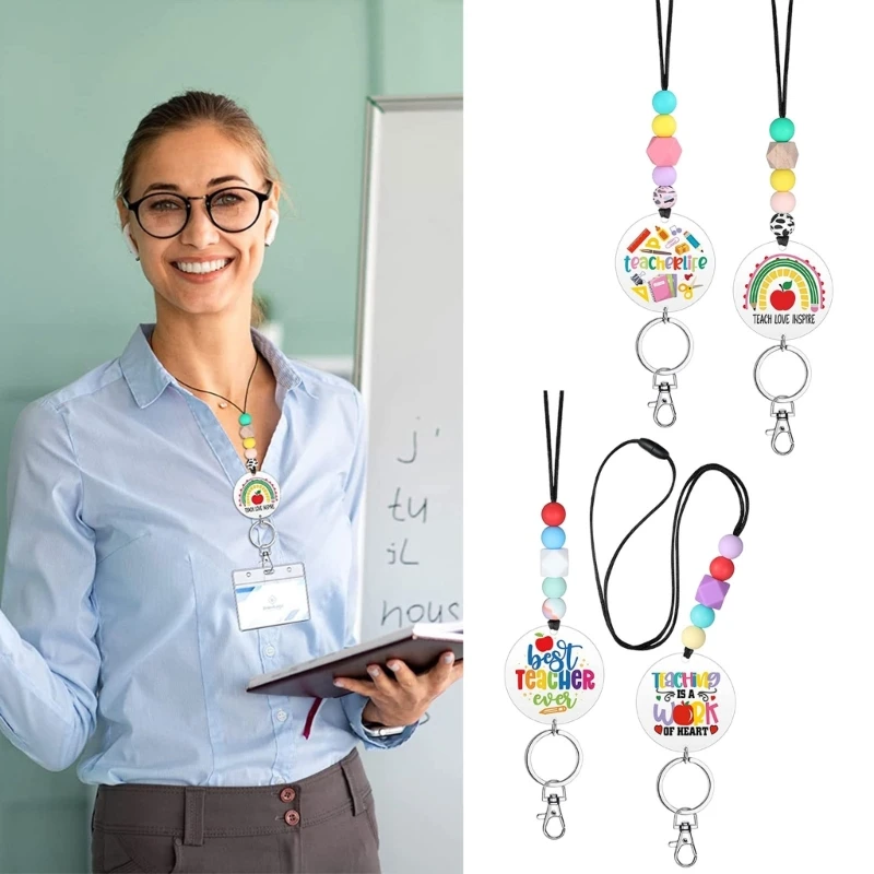 Teacher Lanyards For ID Badges And Keys Cute Silicone Beaded Lanyard For  Women