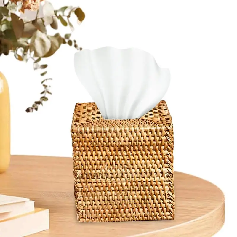 

Rattan Napkin Box Rattan Tissue Box Organizer Dispenser Reusable Decorative Facial Napkin Holder Boho Napkin Holder For Bathroom