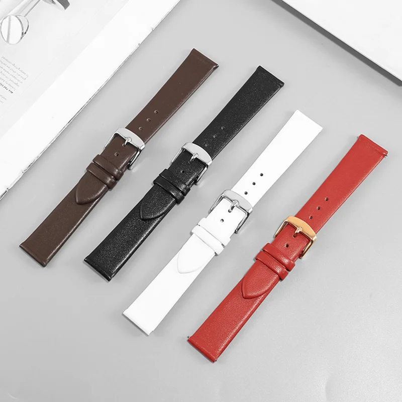 General Replacement Leather Watch Band 12/13/14 /15/16/17/18/19/20/21/22 mm Thin Plain Cowhide Strap