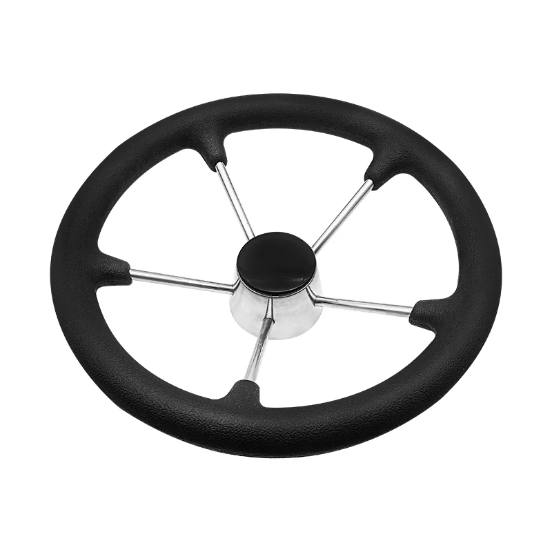 Andymarine 11 Inch Stainless Steel Steering Wheel with Black Foam Grip and Knob 5 Spoke Wheel For Yacht Marine Boat Accessories boat accessories universal stainless steel steering power handle ball grip knob turning helper for marine boat yacht