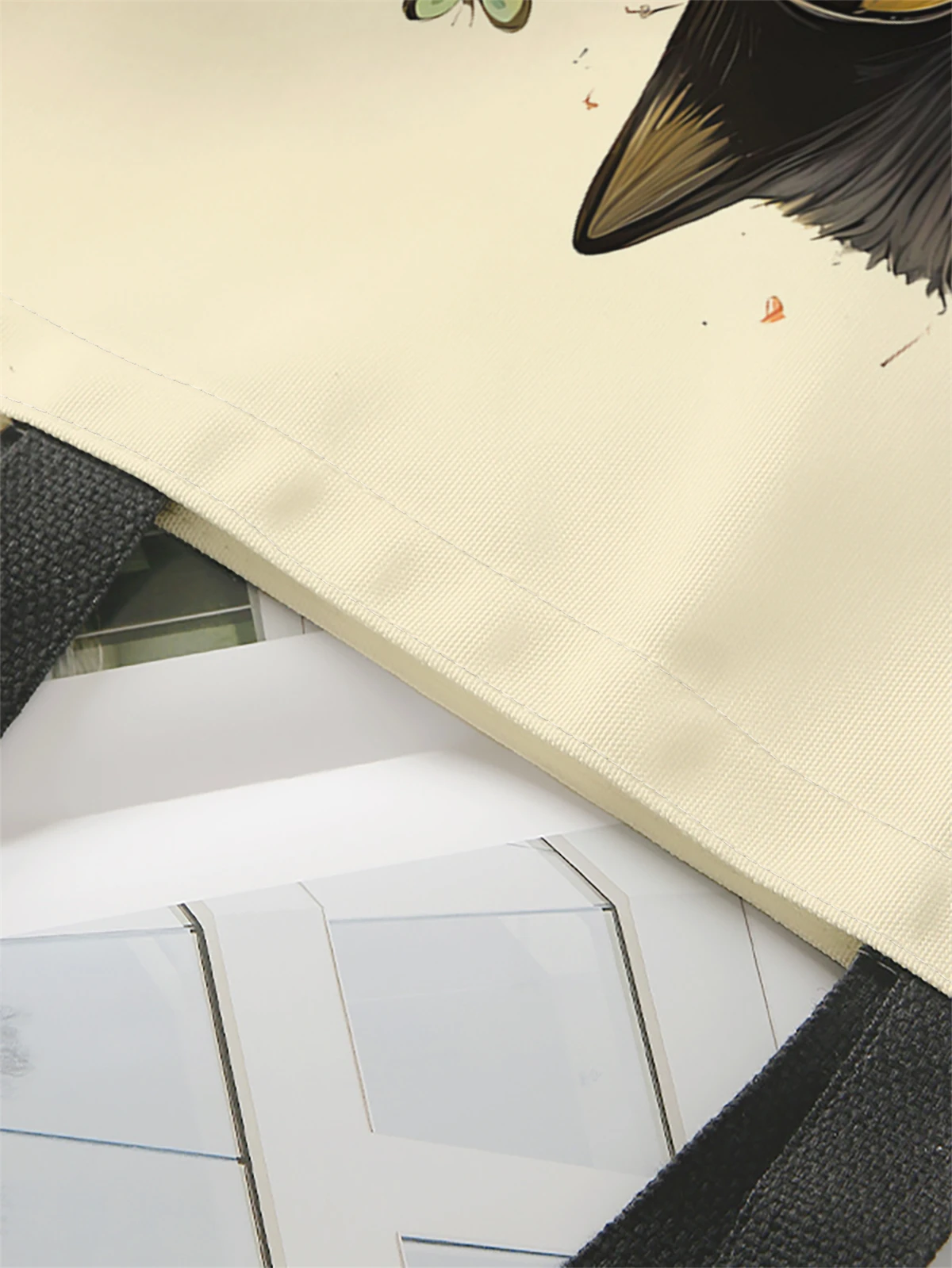 1 piece, black cat pattern handbag, reusable fashionable handbag, multifunctional handbag, printed canvas shopping bag