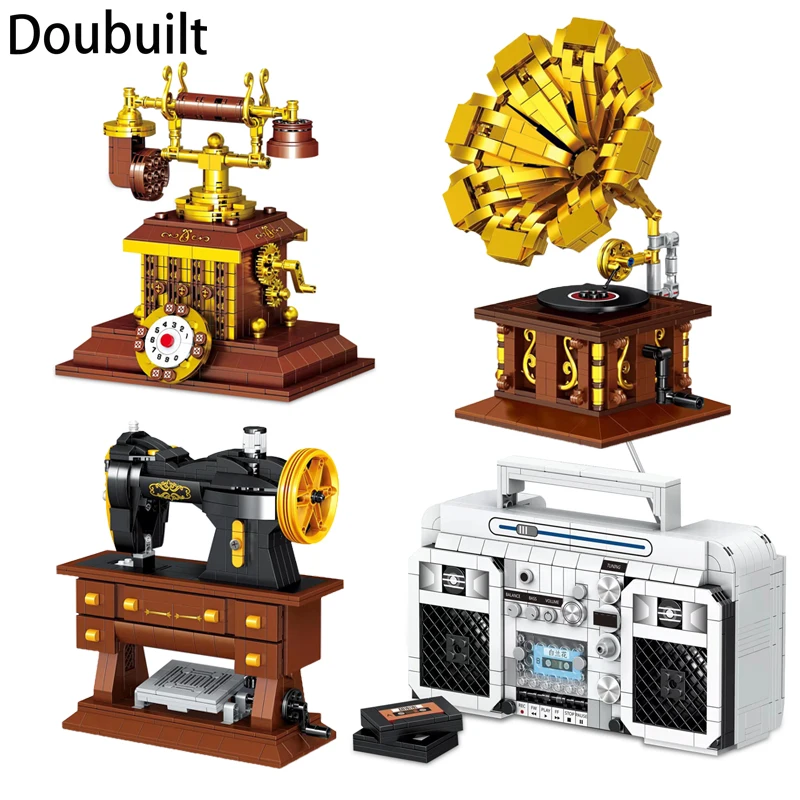 Doubuilt Classic Creative Building Blocks Grammofono Telefono Vintage Radio Macchina Da Cucire Modello Kid Gifts For Lego Friends