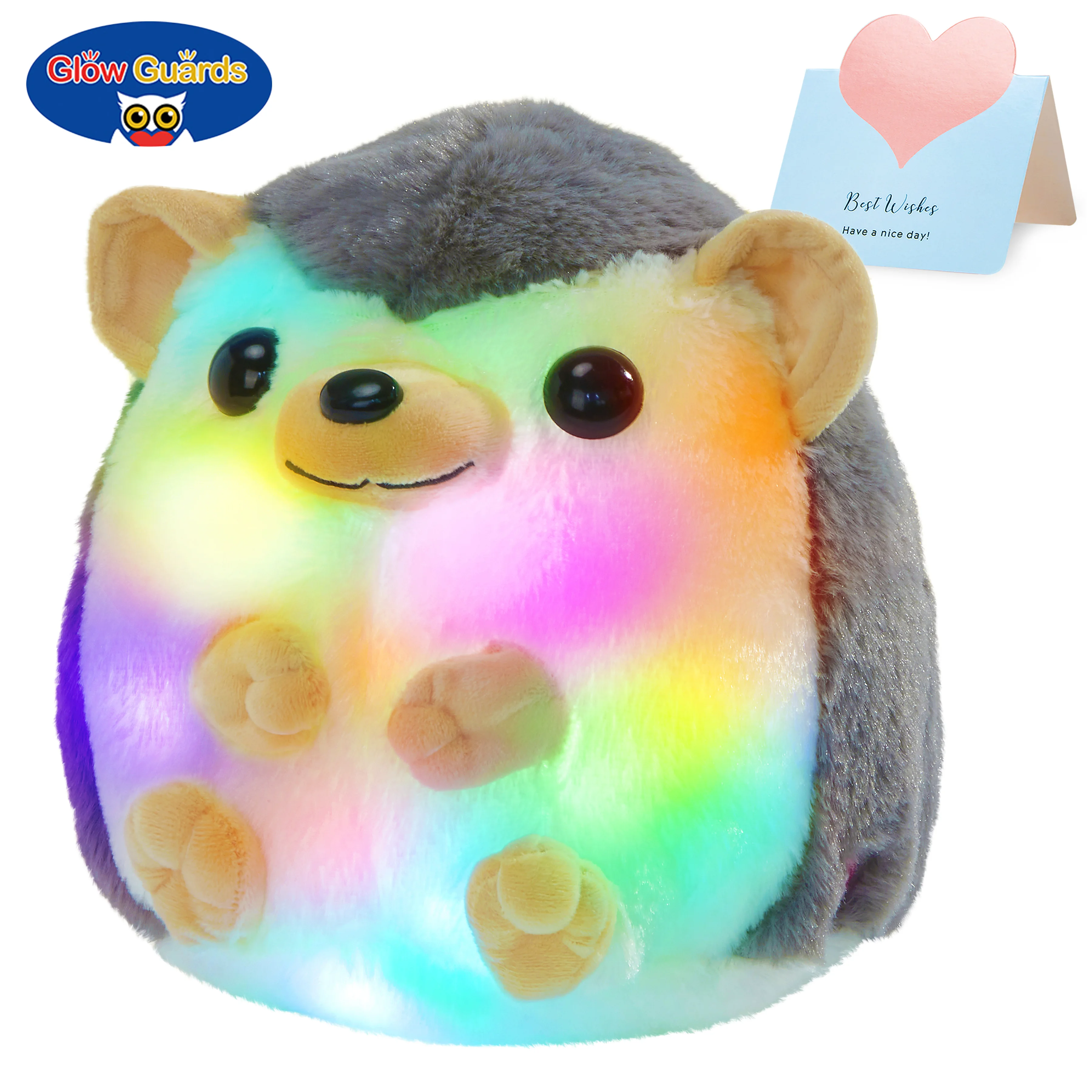 Glow Guards Cute Hedgehog Plush Toy Led Luminous Children's Throw Pillow Cotton Filled High Quality Soft Cushion for Kids Gift