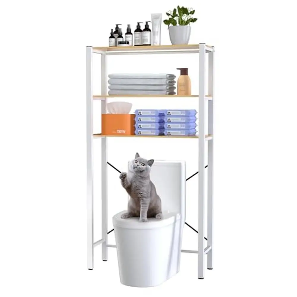 

3-Tier Bathroom Organizer Shelf Over The Toilet Storage Eco-Friendly Wood Shelf with Adjustable Feet Pads Stable & Stylish Adult