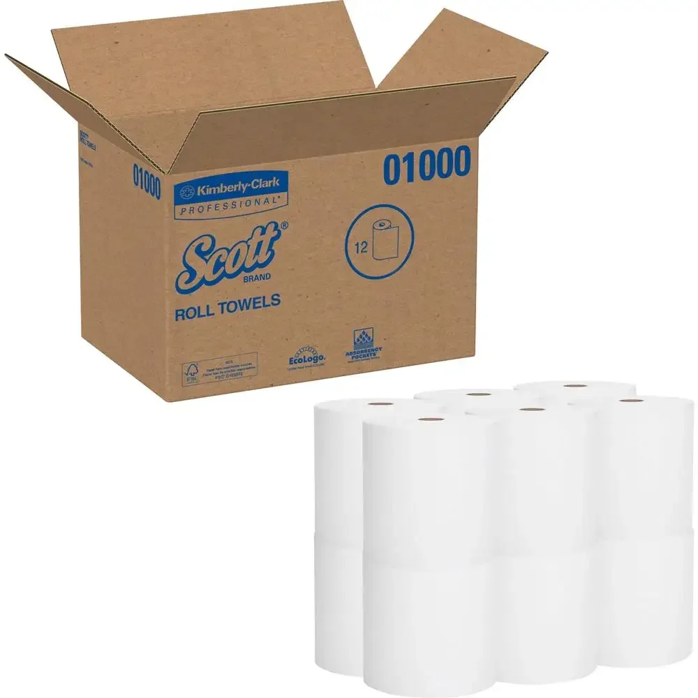 High-Capacity Chlorine-Free Paper Towels 12 Rolls/Carton Soft Absorbent White Nonperforated
