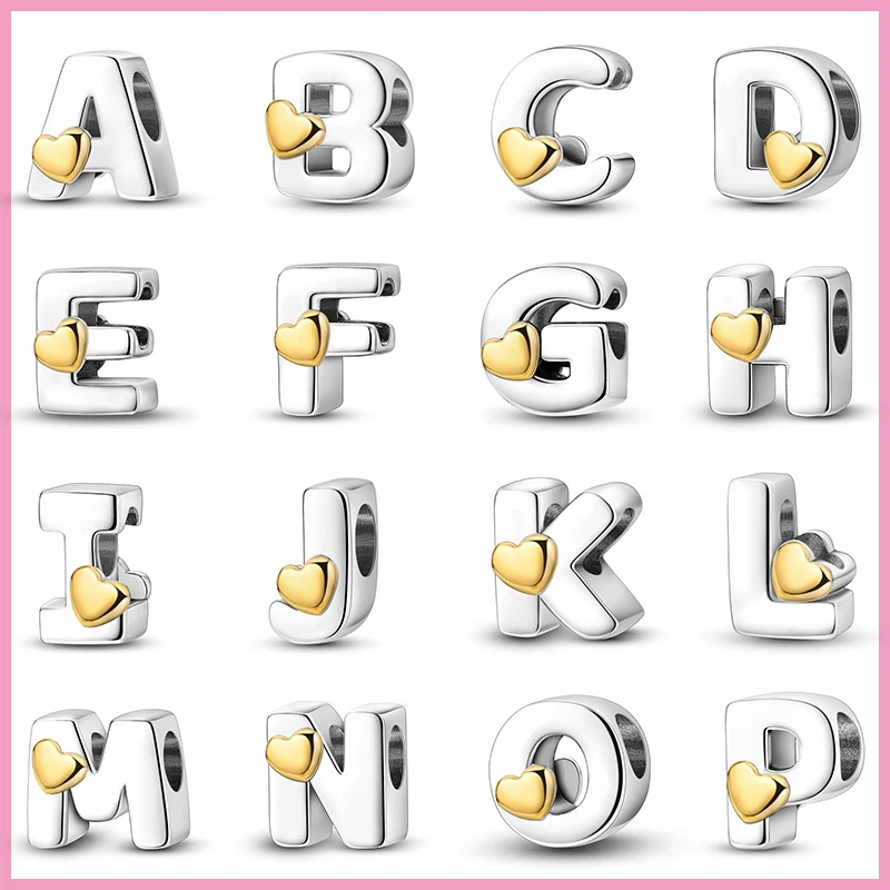 

2023 New in Heart Shaped Pattern 26 Letter Beads Fit Pandora 925 Original Bracelet For Women Silver DIY Jewelry Fine Luxury Gift