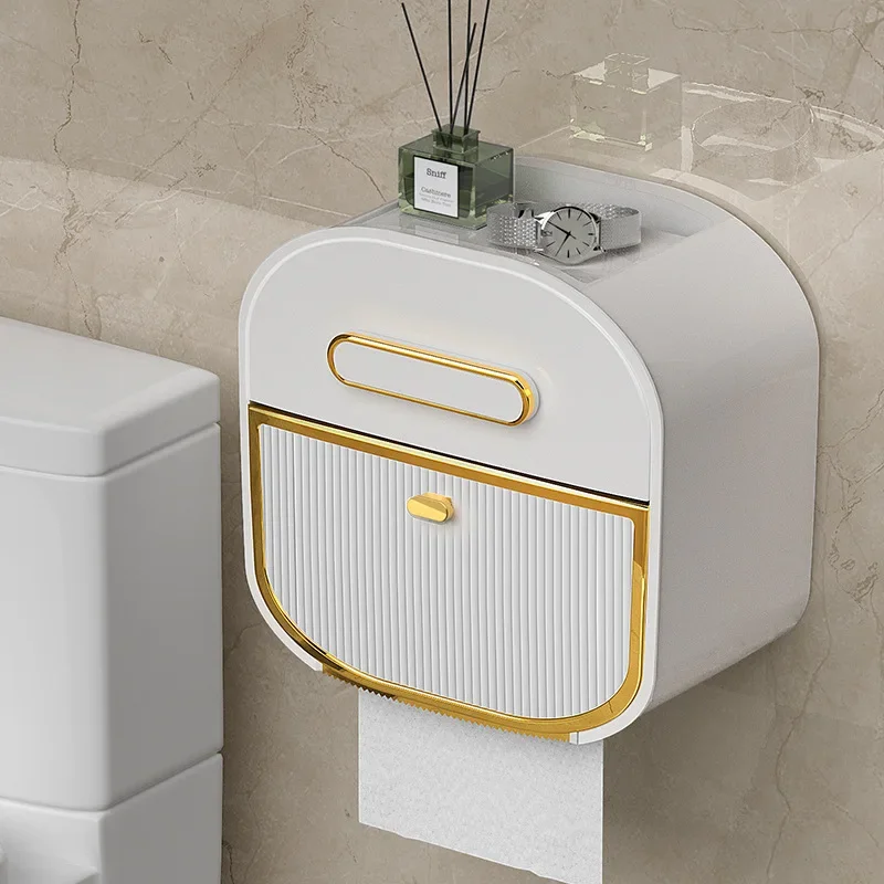 Bathroom Toilet Paper Holder No Drill Storage Waterproof and Super Load-bearing Multi-function wall mounted toilet paper boxz