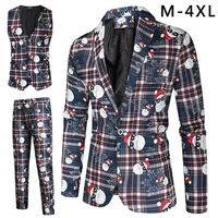 Plus Size 4XL Christmas Men 3 Piece Suits Fashion Sunglasses Santa Claus Printing Mens Sets Blazers Jacket and Trousers and Vest