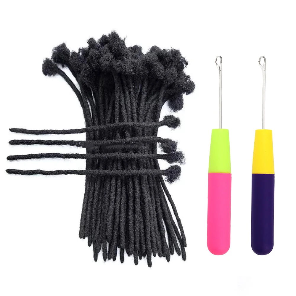 20/40/60 ciocche 0,2/0,6 cm Estensioni per Dreadlock in Capelli Umani Veri 100% Naturali, Inclusi Ferri da Maglia - immagine 2