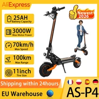 Trottinette électrique tout-terrain AS-P4 11 pouces à double motorisation 3000W 25Ah, autonomie maximale 100 km, vitesse maximale 70 km/h, pliable 1