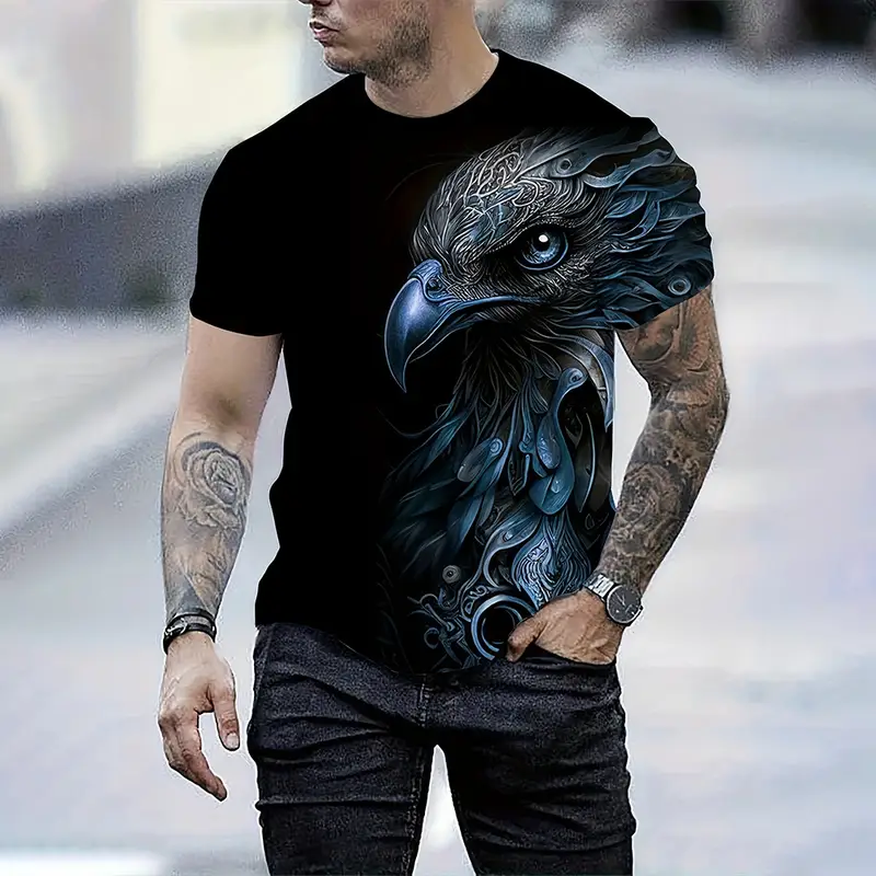 Men's Summer Fashion T-shirt Eagle 3D Printed Short sleeved T-shirt Summer Outdoor Leisure Quick drying Breathable T-shirt - Image 3