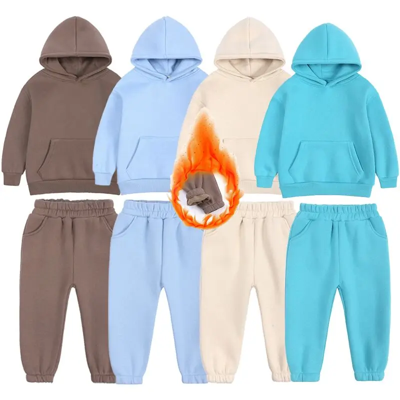 2-12 years old Kids Clothing Set Winter Fleece Sweater Hooded Plush Sportswear