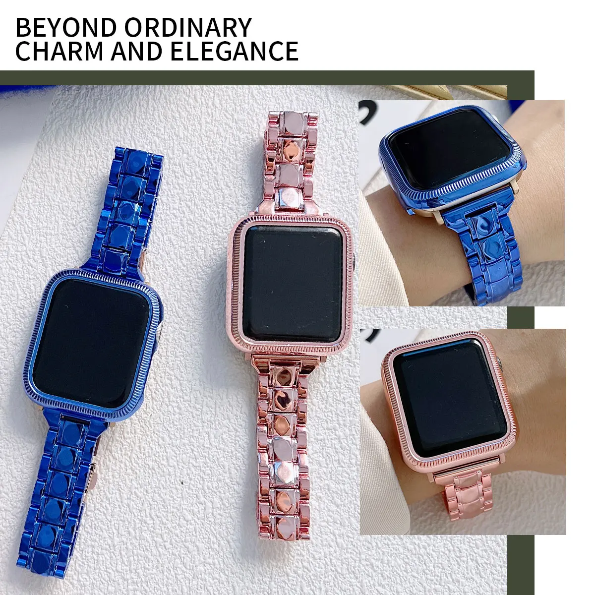 Electroplated light color change set for Apple Watch model 44/45/41/40/49/42/38mm strap, simple fashion for iwatch series 987654 6