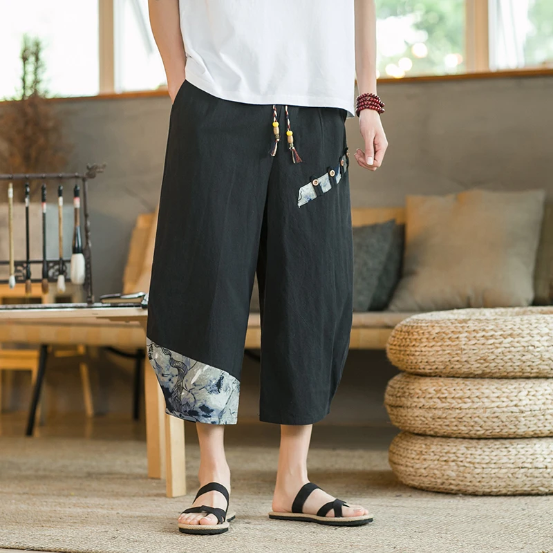 Japanese cotton linen harem pants for men summer breathable linen cropped pants men casual elastic waist fitness linen pants,men cotton pants,men harem pants