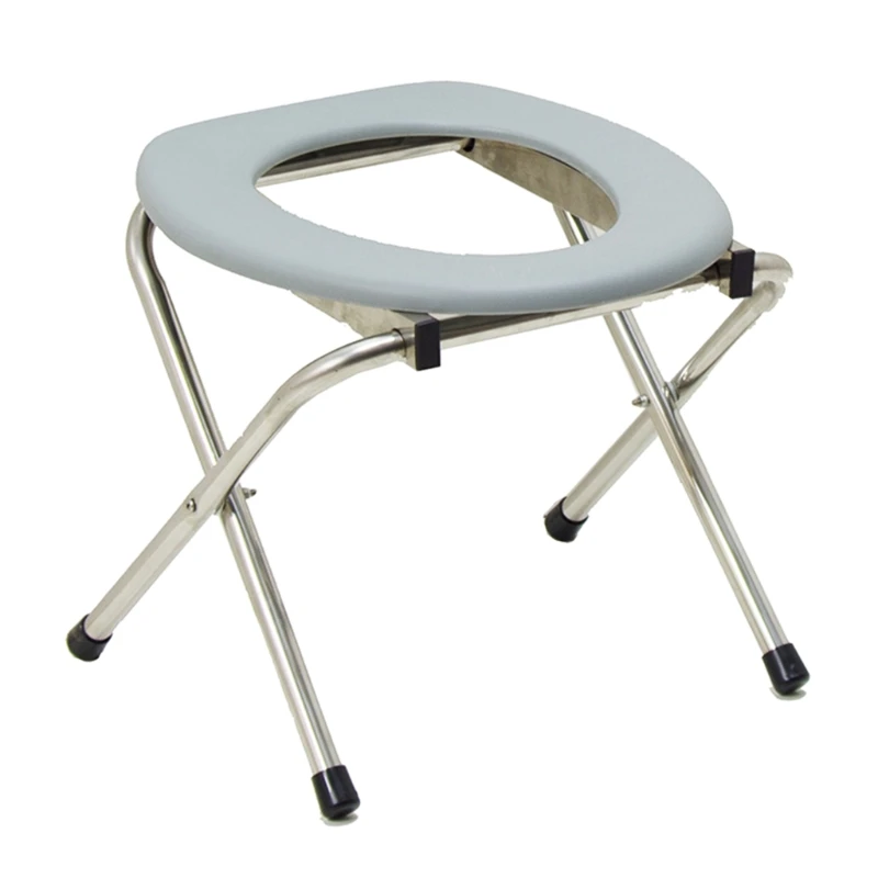 Folding Commode Chair Steel Portable Camping Toilet for Seat 220 Pounds Capacity for Bathroom Camping Travel Use 28ED