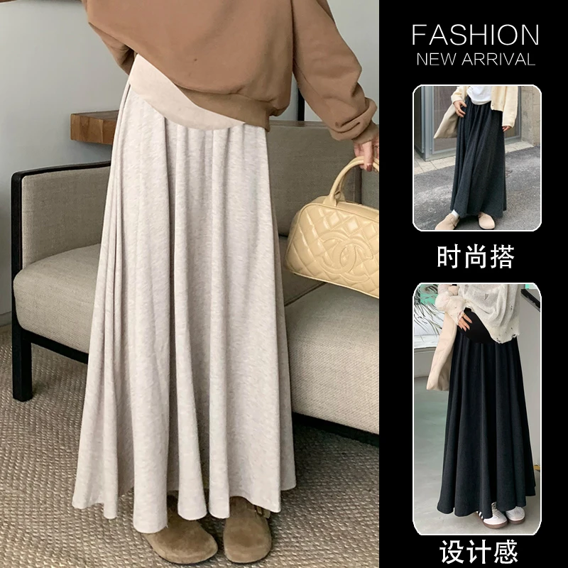 Pregnant Women's Glutinous Rice Skirt Autumn Winter Lazy A-line Skirt Slim Tall Hepburn Long Umbrella Pregnancy Maternity