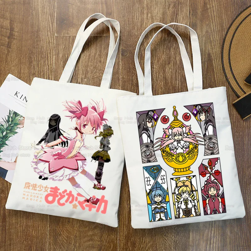 

Puella Magi Madoka Magica Canvas Shoulder Tote Bag for Women Handbags Eco Reusable Shopping Bag Vintage Fashion Ulzzang Bags