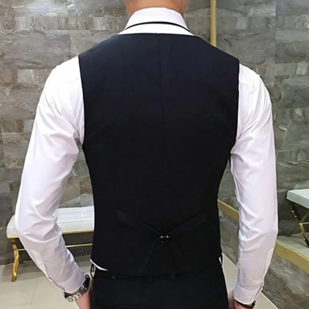 Men Suit V Neck Sleeveless Solid Color Waistcoat Slim Fit Single-breasted Cardigan Formal Business Coat Groom Wedding Coat mens suit dress vests
