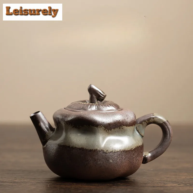 160ml Old Rock Mud Persimmon-shaped Teapot Antique Tea Infuser Pot Tea Making Kettle With Ball Hole Drinkware Decoration Craft
