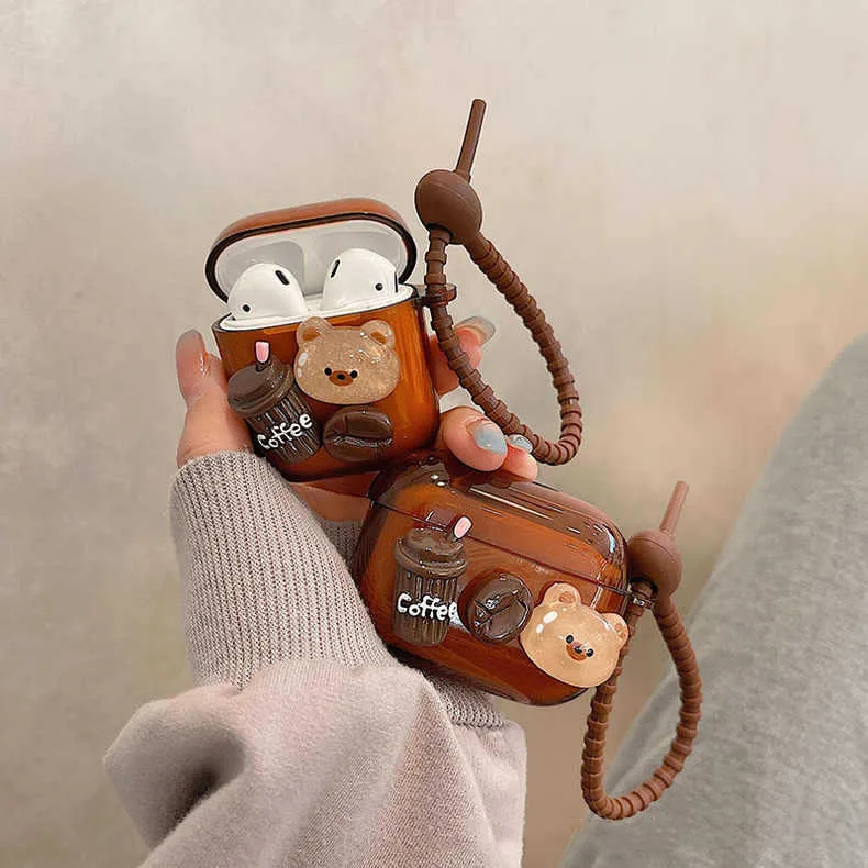 Cartoon 3D Coffee Bear Custodia Morbida Per Auricolari In Silicone Per Apple Airpods Pro 2 Custodia Per Airpods 3 3Rd Generation Air Pod 2 1 Case