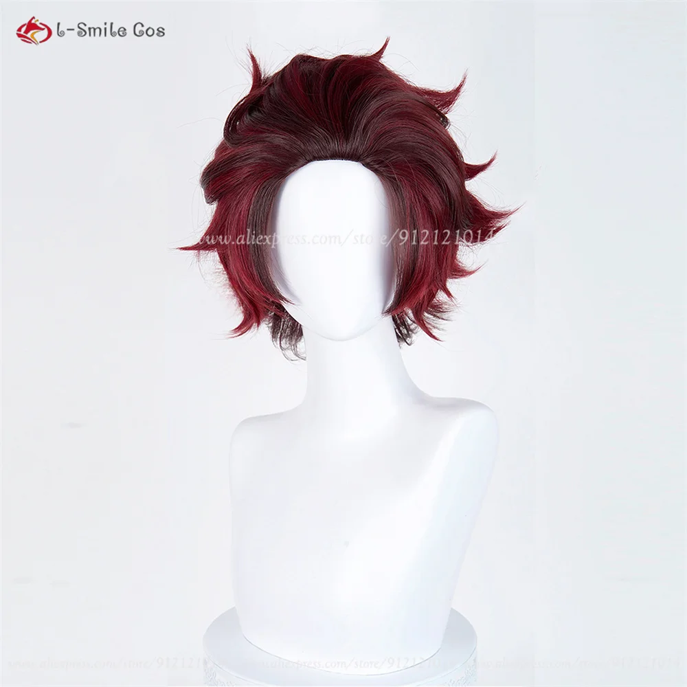 Kamado Tanjirou Cosplay Perücke 32cm Rotbraun Synthetik Hitzebeständig Halloween 4