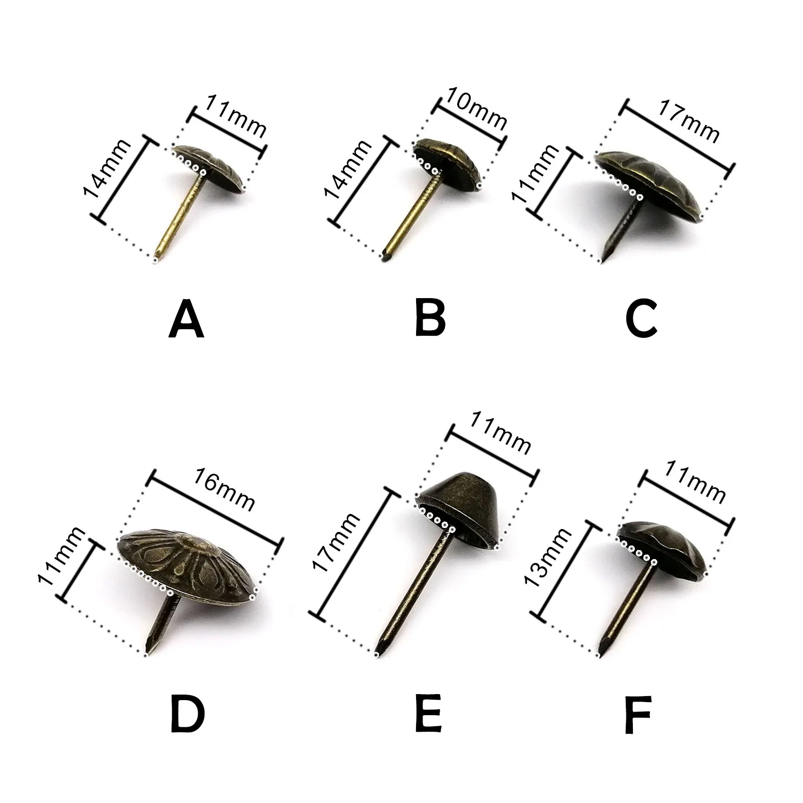 100pcs Antique Brass Upholstery Nail Jewelry Chest Gift Wine Case Wooden Box Sofa Decorative Tack Stud Pushpin Doornail Flower
