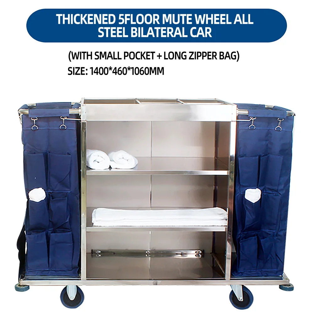 Hotel Trolley Stainless Steel Trolley Housekeeping Cart Hotel Room Service Car Multifunctional With Bag Spread