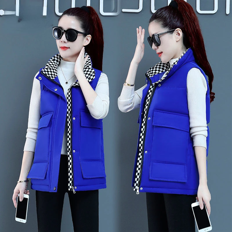 

2023 Winter Down Cotton Vest Women Loose Sleeveless Jacket Coat Female Black White Warm Vests Autumn Lightweight Waistcoat Q403