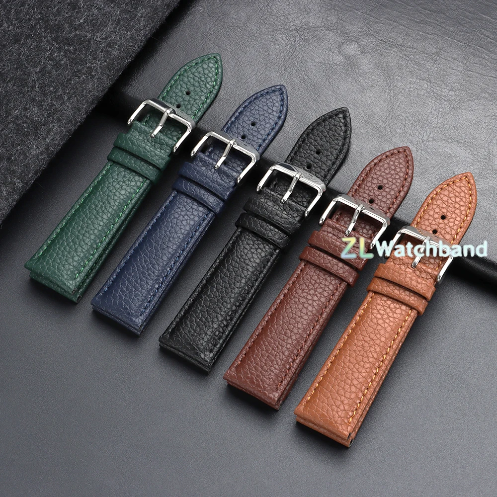Elegant Lychee Pattern Leather Watch Band - Versatile Sizes