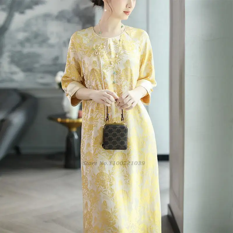 

2023 chinese traditional dress lace bride wedding qipao cheongsam national flower print dress women evening party dress qipao