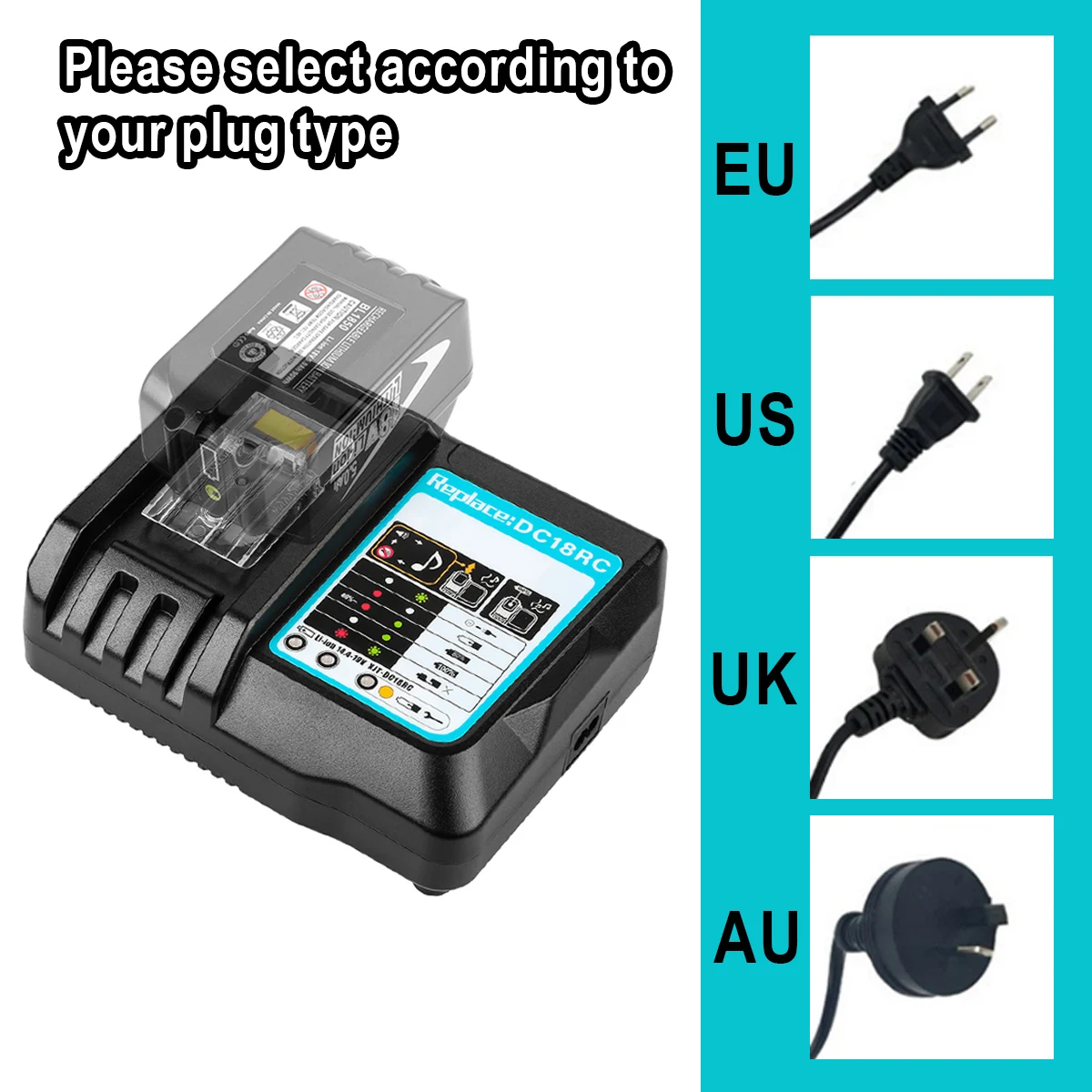 Battery Charger For Makita 14.4V 18V battery BL1830 Bl1430 DC18RC DC18RA EU Plug 3A