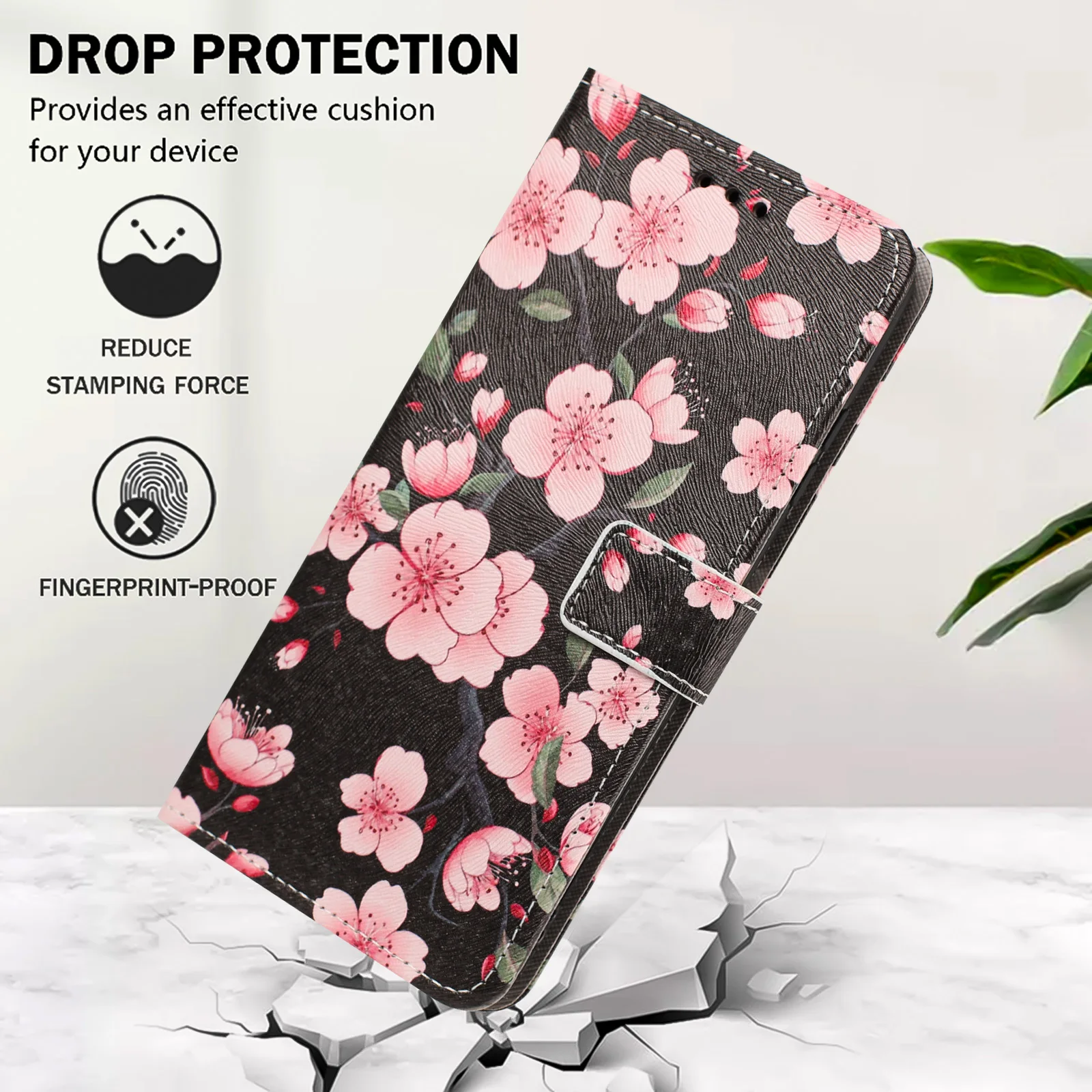 3D Flower Leather Flip Phone Case with Strap